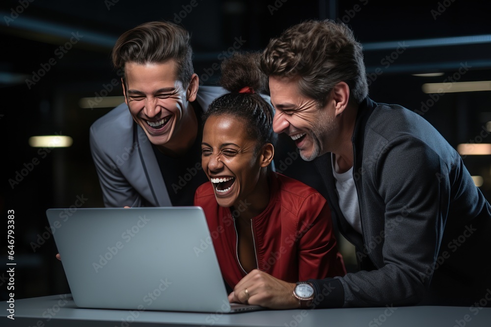 Smart office workers laugh, have fun, and are happy to work successfully. Smart office workers laugh, have fun, and are happy to work successfully.