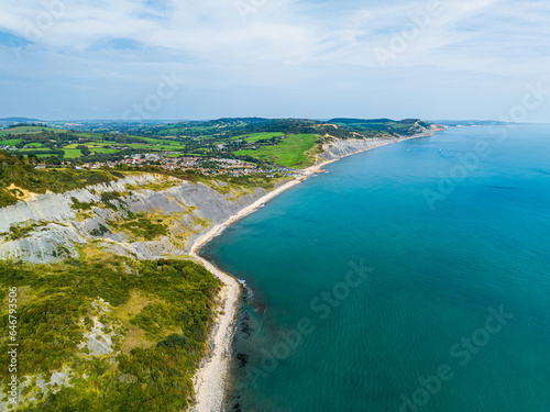 Lyme Regis from a drone, Jurassic Coast, Dorset, England, Europe