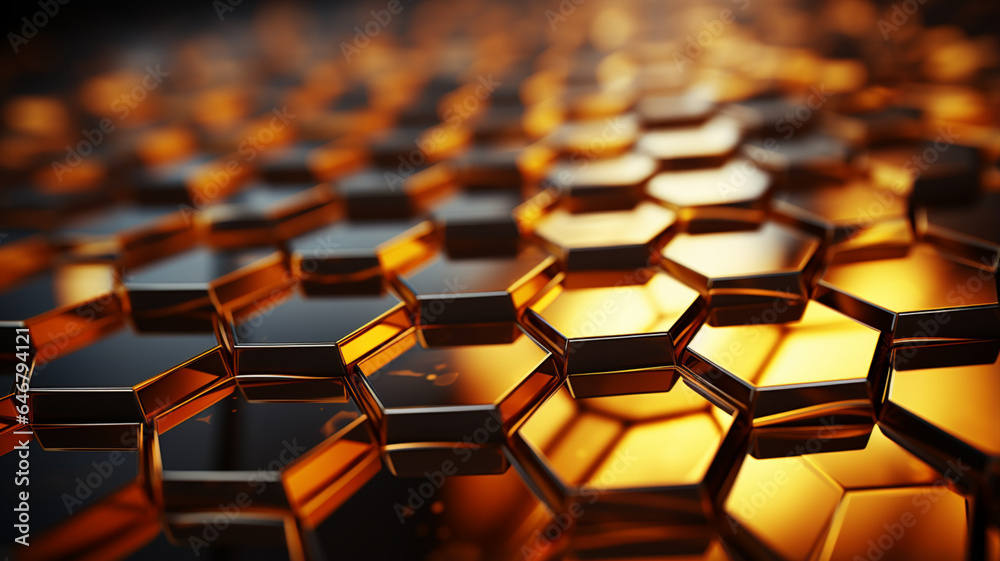 3D Rendering, Abstract Colorful Golden Hexagon Backgrounds, Wallpaper for Background