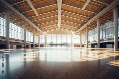 Large vacant convention center with exhibition stands, meeting room, arena, concert hall, and ballroom. Generative AI