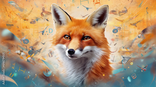 fox musical background artwork poster white background. Generative AI