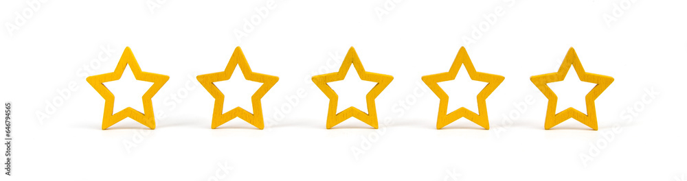 Gold, gray five stars shape on a white background. The best excellent business services rating customer experience concept.