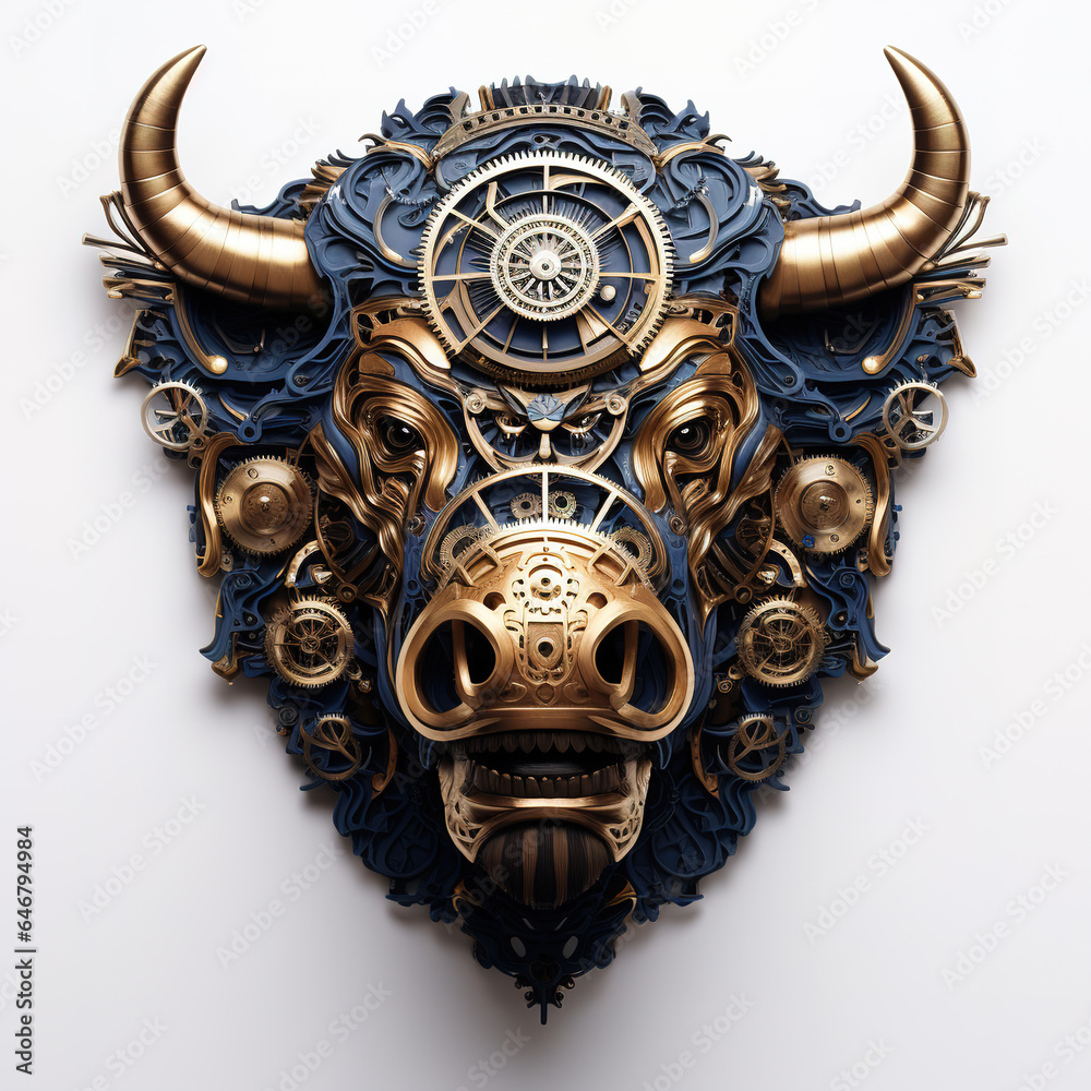 Image of a bison head made from fragments of intricate watch mechan. Wildlife Animals. Illustration, Generative AI. Image of a bison head made from fragments of intricate watch mechan. Wildlife Animals. Illustration, Generative AI.