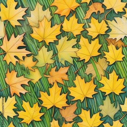 Maple leaves on a meadow in the park.