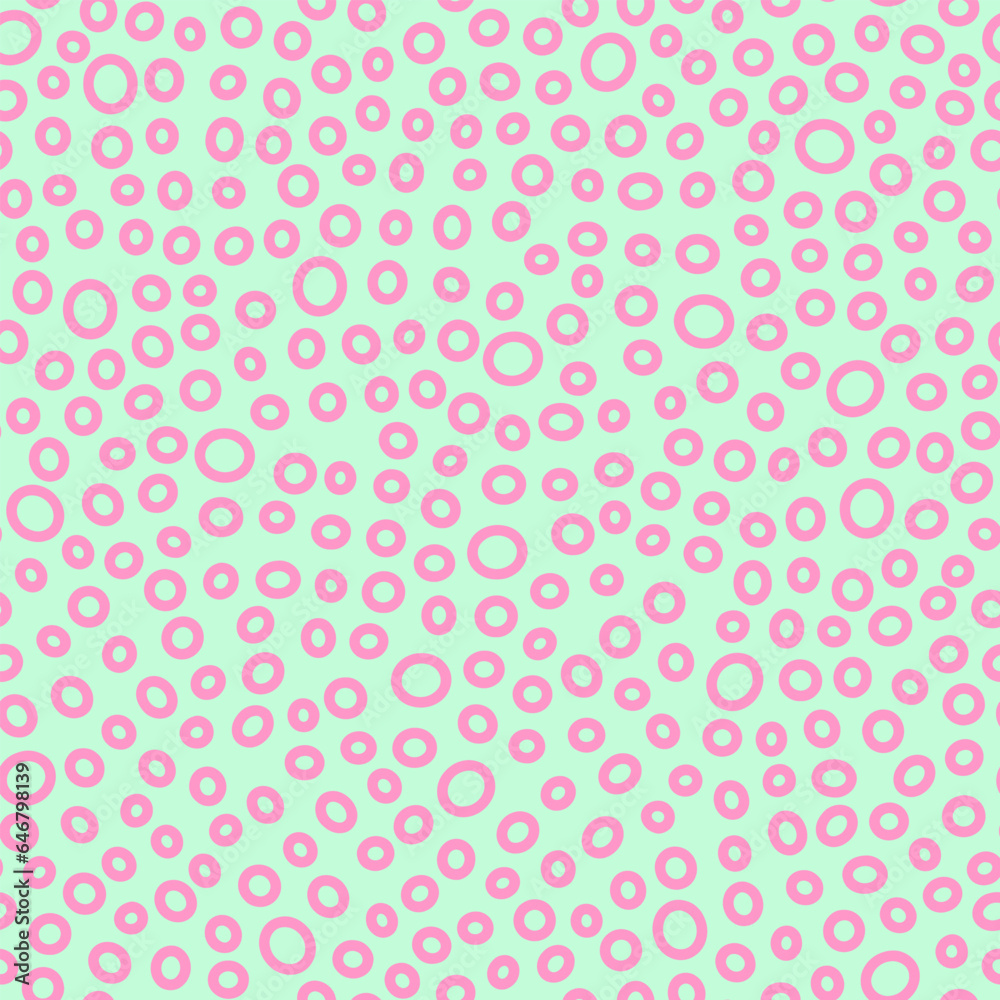 Seamless rings pattern. Pink hand-drawn oval isolated on a mint background. Doodle dots pastel ovate ornament. Vector dotted illustrations with circles for wallpaper, posters, wrapping paper, fabric Seamless rings pattern. Pink hand-drawn oval isolated on a mint background. Doodle dots pastel ovate ornament. Vector dotted illustrations with circles for wallpaper, posters, wrapping paper, fabric