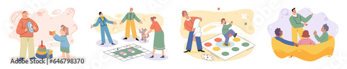 Game together. Family fun. Friendship time. Vector illustration. Board games serve as catalyst for building strong and lasting friendships Engaging in friendly competition brings out best in people
