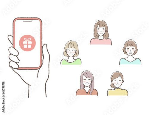 スマホで招待する手のイラスト　