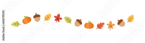 Autumn leaves and elements separator border for Fall and Thanksgiving season. Vector isolated on white background.