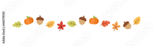 Autumn leaves and elements separator border for Fall and Thanksgiving season. Vector isolated on white background.