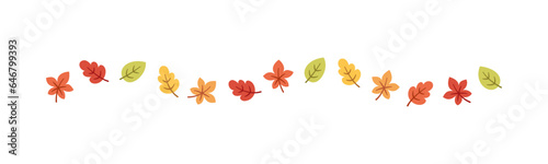 Autumn leaves separator border in orange and red colors for Fall and Thanksgiving season. Vector isolated on white background.