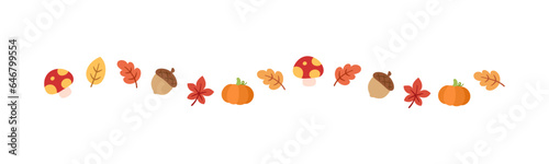 Autumn leaves and elements separator border for Fall and Thanksgiving season. Vector isolated on white background.
