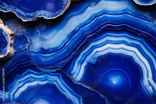 Detailed view of blue agate stones composed of silicon dioxide (SiO2). Generative AI