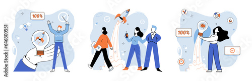 Successful project launch. Vector illustration. A project launch, maiden voyage towards uncharted territory A successful business, testament to strategic planning and execution Project launch startup