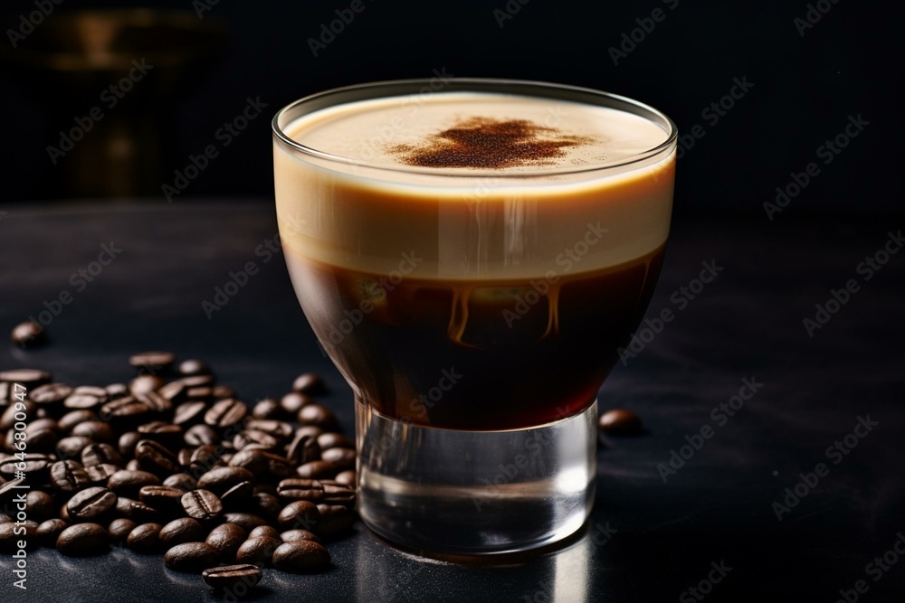 A coffee-flavored cocktail made with espresso, vodka, coffee liqueur, and simple syrup. Generative AI