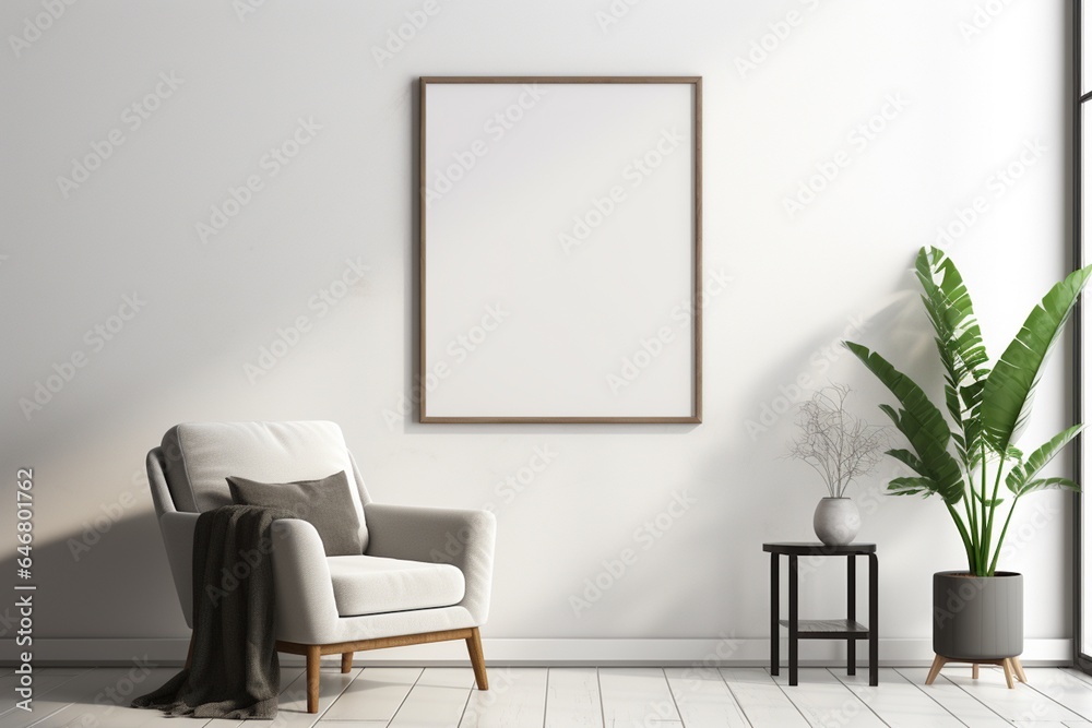 Modern Aesthetic Interior Design with Small Blank Poster Created with Generative AI