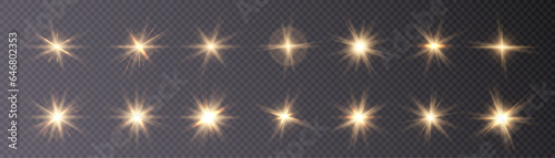 Set of bright gold stars with highlights. vector png	
