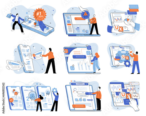 Application testing metaphor. Vector illustration. Application testing, crucible where coding errors are uncovered and rectified App test, sandbox for validating apps functionality Software testing
