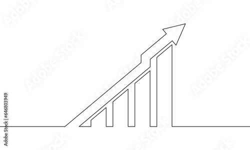Continuous line drawing of graph icon. Illustration vector of arrow up on white background. Bar chart. Business growth. Object one line. Single line art