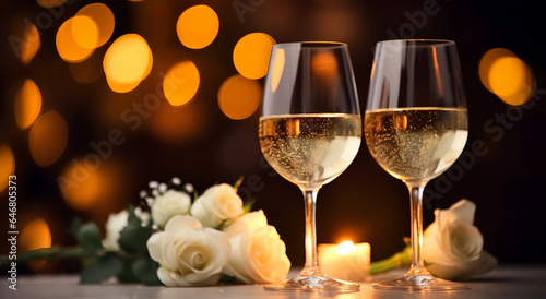 two glasses of champagne and roses