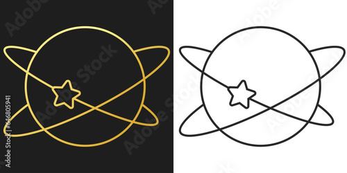 golden vector line art illustration of a planet with ring. symbol, icon of planet. astrology, astronomy, horoscope, magic, halloween, space, tarot symbol