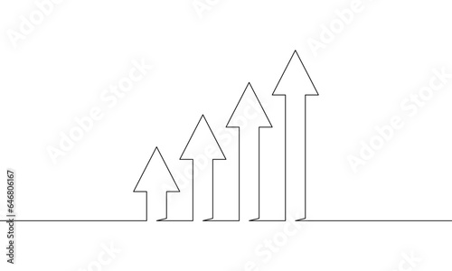 Continuous line drawing of arrow up icon. Illustration vector of bar chart. Business growth sign symbol. Object one line. Single line art