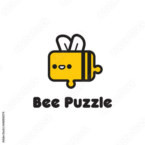 Cute bee, bumble bee, hornet, honey bee, buzz puzzle ecucation logo design. photo