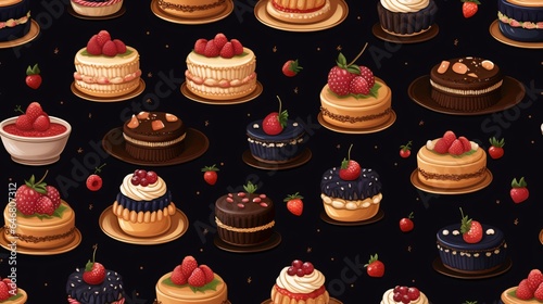 Different birthday cakes seamless pattern, ai generated