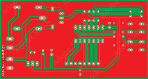 Electric background. Vector pcb pattern. 
Printed circuit board of an electronic 
device with
conductors and contact pads placed on it. 
Engineering drawing