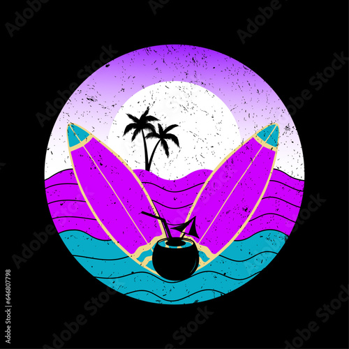 Summer t shirt design, retro vintage t-shirt, summer illustration, gradient, summer vibes, colorful, apparel design, trendy type design,  beach vibes t shirt, sunset, t-shirt design.