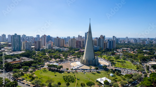 Maringá, vista aérea da cidade de maringá, paraná, brasil. Catedral de Maringá, Parque do Ingá. photo
