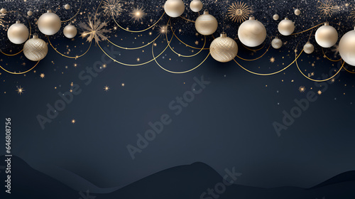 Christmas and New Year minimalist background. Gold Glass Balls and star hanging on gradient pink Navi blue background with copy space for text. The concept of Christmas and New Year holidays