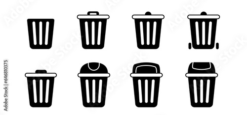 Dustbin   litter basket or litterbin. Clean up and trashcan  Waste bin. Cleaning tools. Container logo or pictogram. Recycle  remove  delete box. Wheelie bin. Garbage bag  container. Recyclable.
