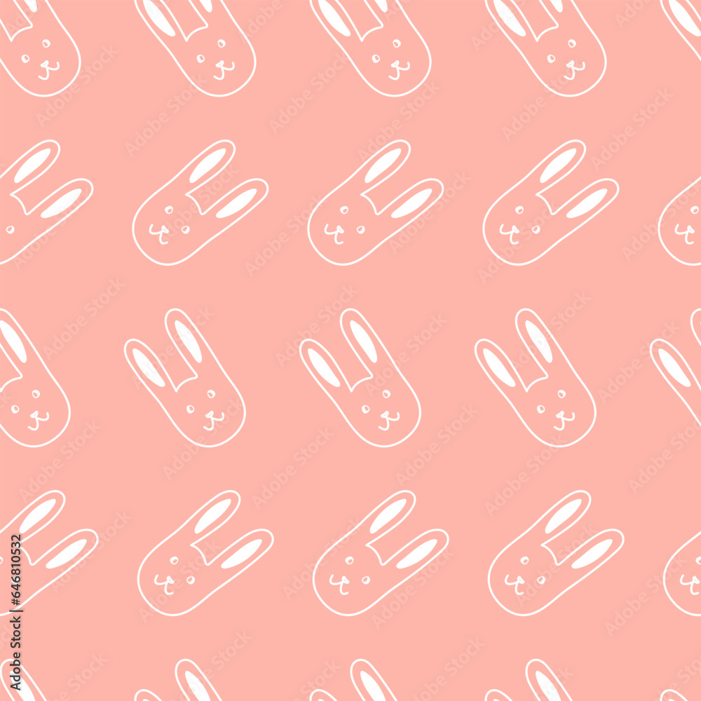 Seamless pattern with hand drawn face of rabbit, hare, pig, owl, bear in naive style. Seamless pattern with hand drawn face of rabbit, hare, pig, owl, bear in naive style.