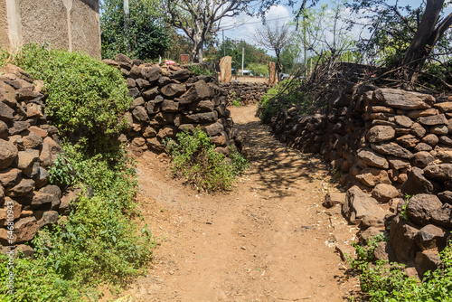 Walls of a traditional Konso village, Ethiopia photo