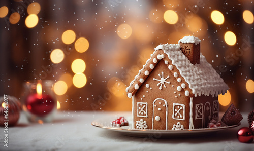 Pfefferkuchenhaus in der Weihnachtsbäckerei mit Lebkuchen photo