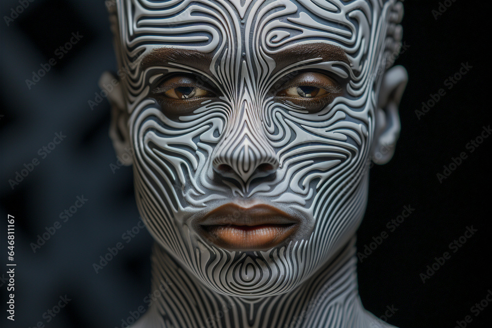 Fototapeta premium Extreme close up of a man with zebra pattern on his face