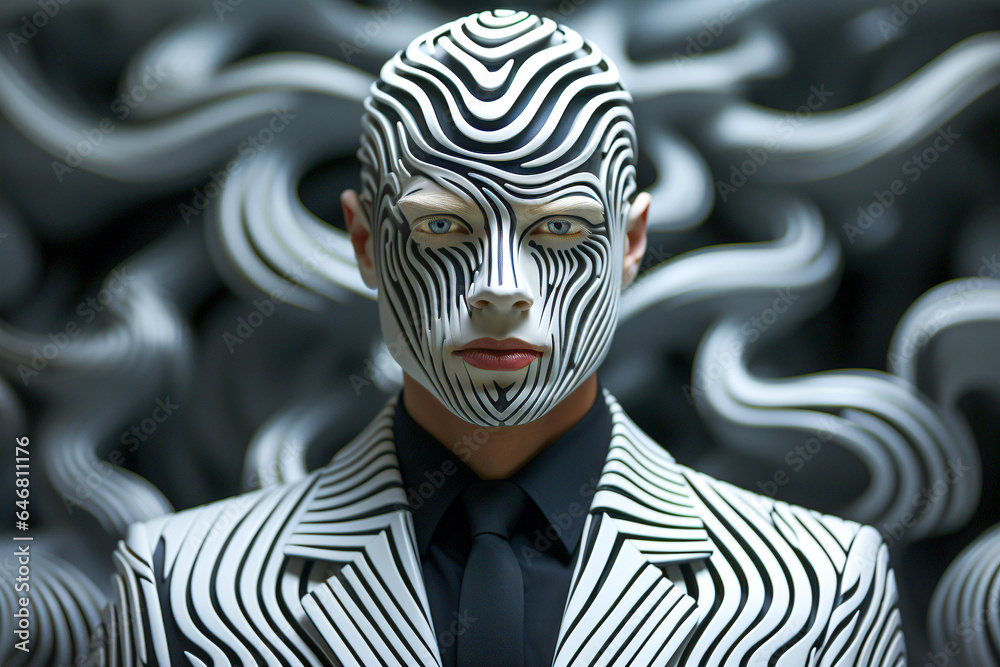 Naklejka premium Close up of a man in a suit wearing zebra patterns