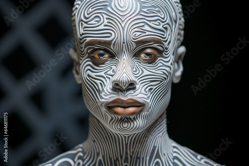 Close up of a man with zebra pattern on his face