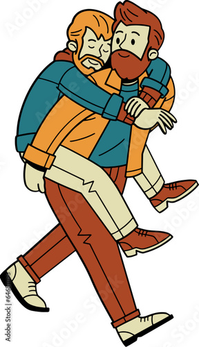 Gay couple in romantic pose, autumn fashionable couple cartoon vector