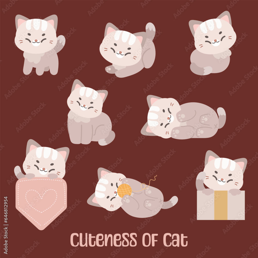 Set of cartoon kittens and cats, cute, warm, pets, flat style, illustrations, vectors