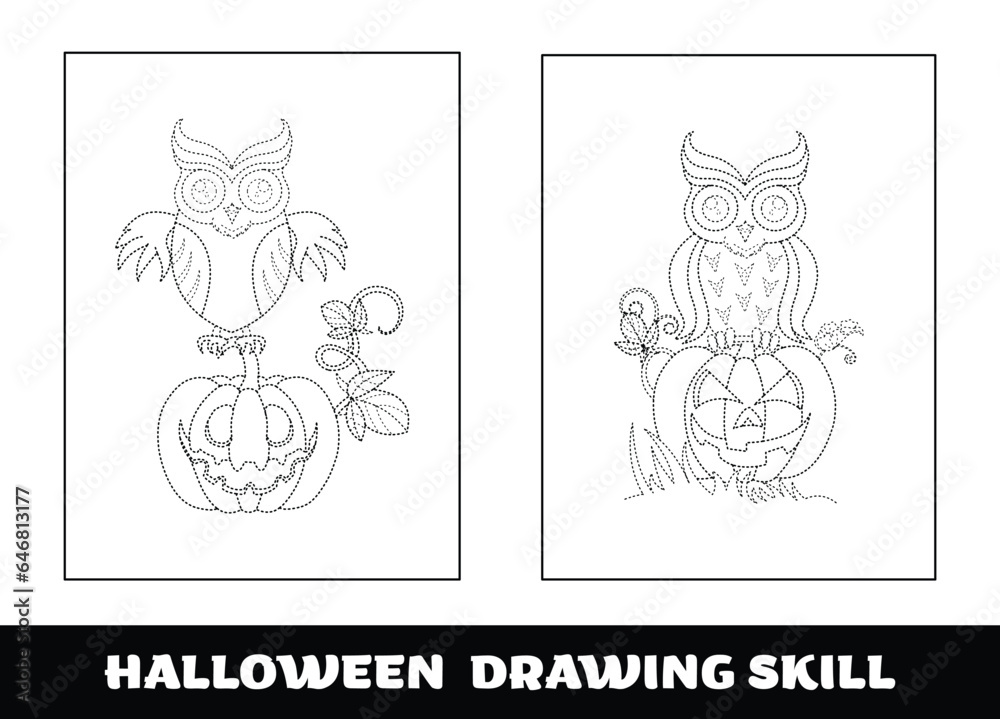 Copy the picture kids game and coloring page.Halloween education drawing skill game for preschool children. Copy the picture kids game and coloring page.Halloween education drawing skill game for preschool children.