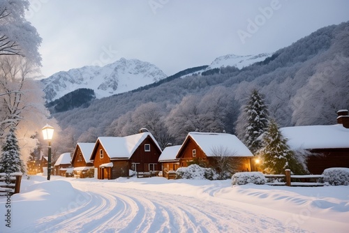 Enchanting Snow Covered Village Scenes Captured by Emma Thompson. AI Generated.