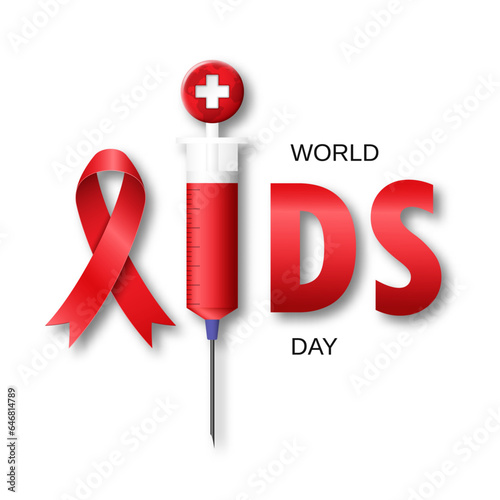 World aids day. Text with tape and medical syringe.