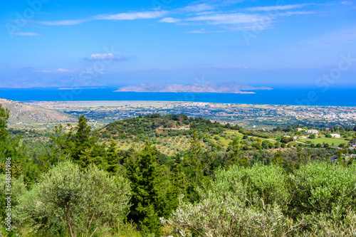 Zia - beautiful mountain village with amazing view to coast scenery of paradise island Kos, Greece