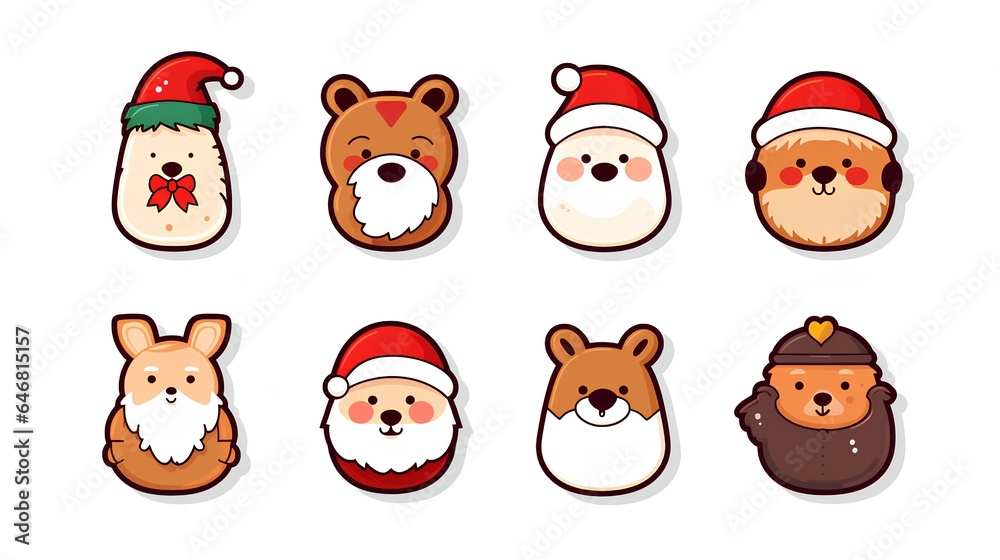 cute flat christmas sticker bundle cartoon  version bundle set