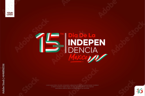 Mexico independence day logotype september 16th with flag background photo