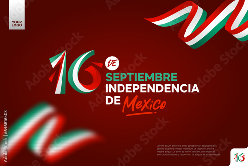 Mexico independence day logotype september 16th with flag background photo