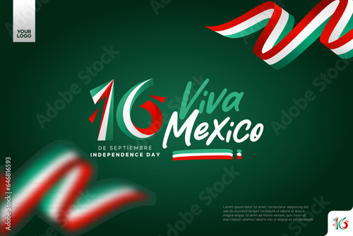 Mexico independence day logotype september 16th with flag background photo