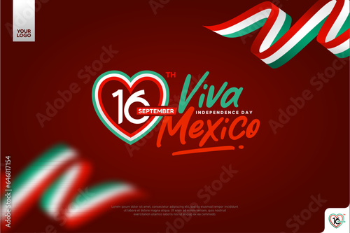 Mexico independence day logotype september 16th with flag background photo