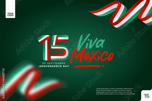 Mexico independence day logotype september 16th with flag background photo